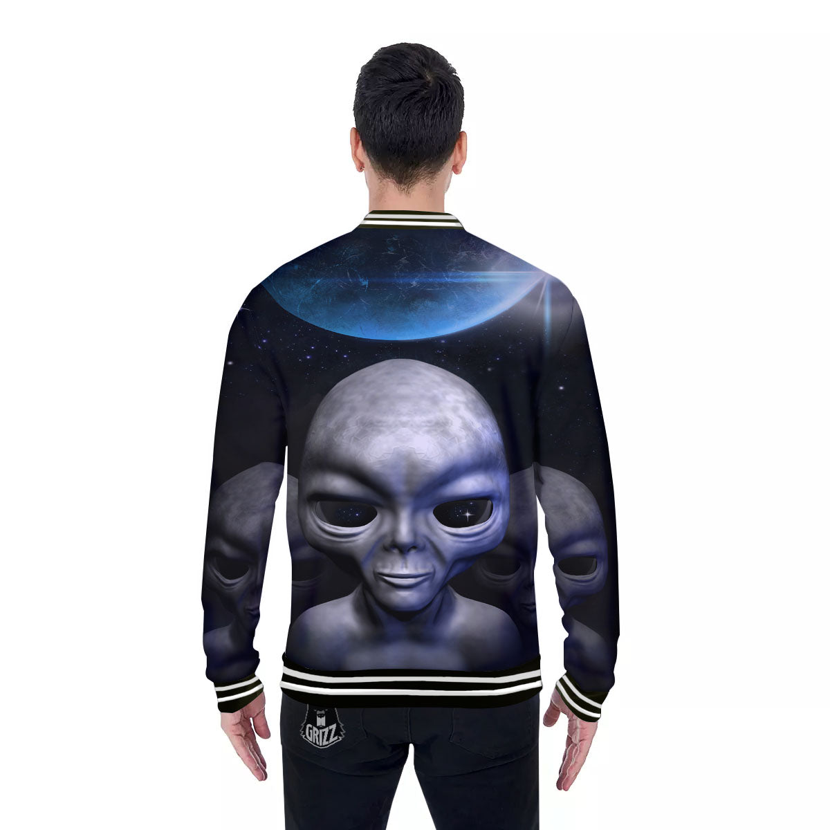 3D Grey Alien Print Baseball Jacket-grizzshop