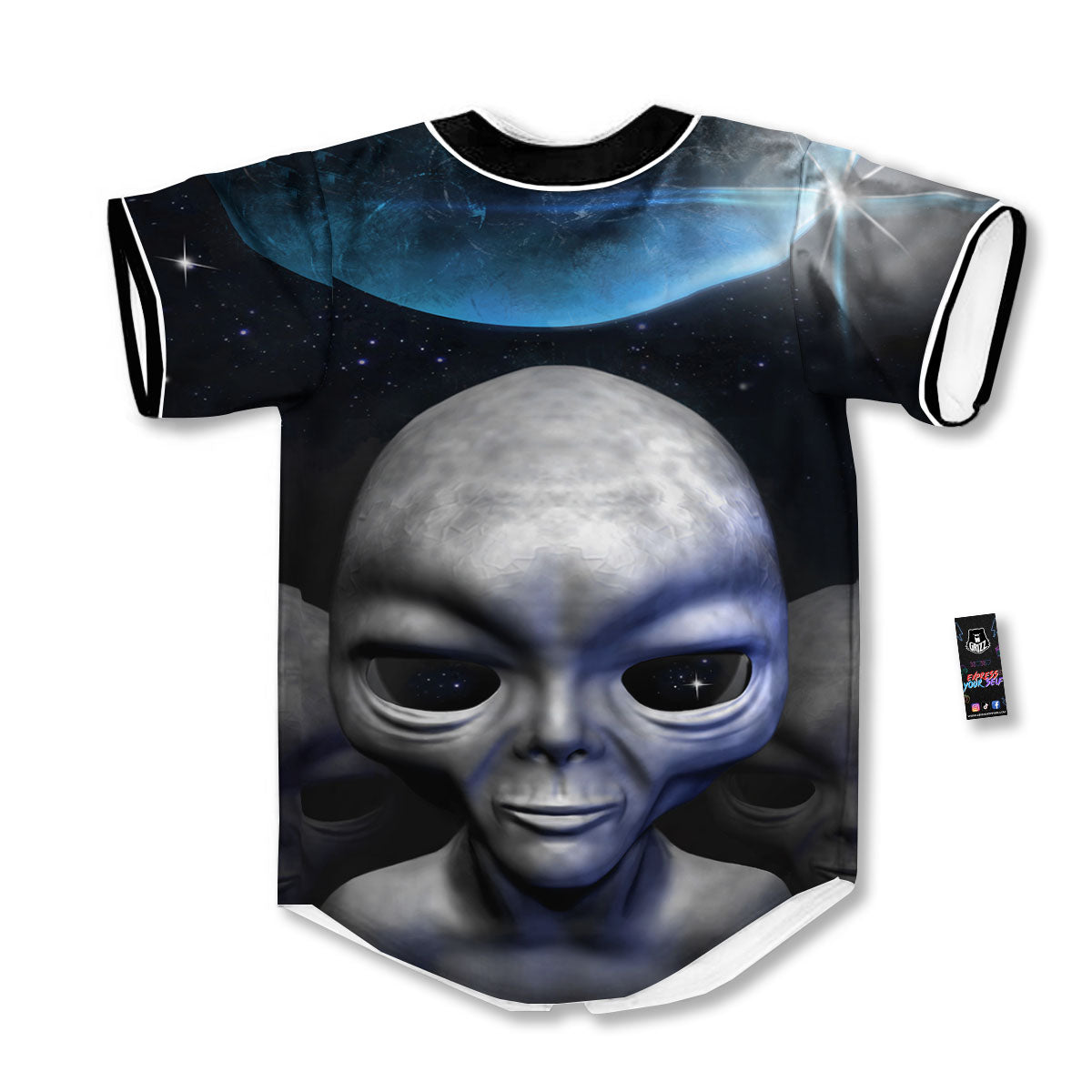 3D Grey Alien Print Baseball Jersey-grizzshop