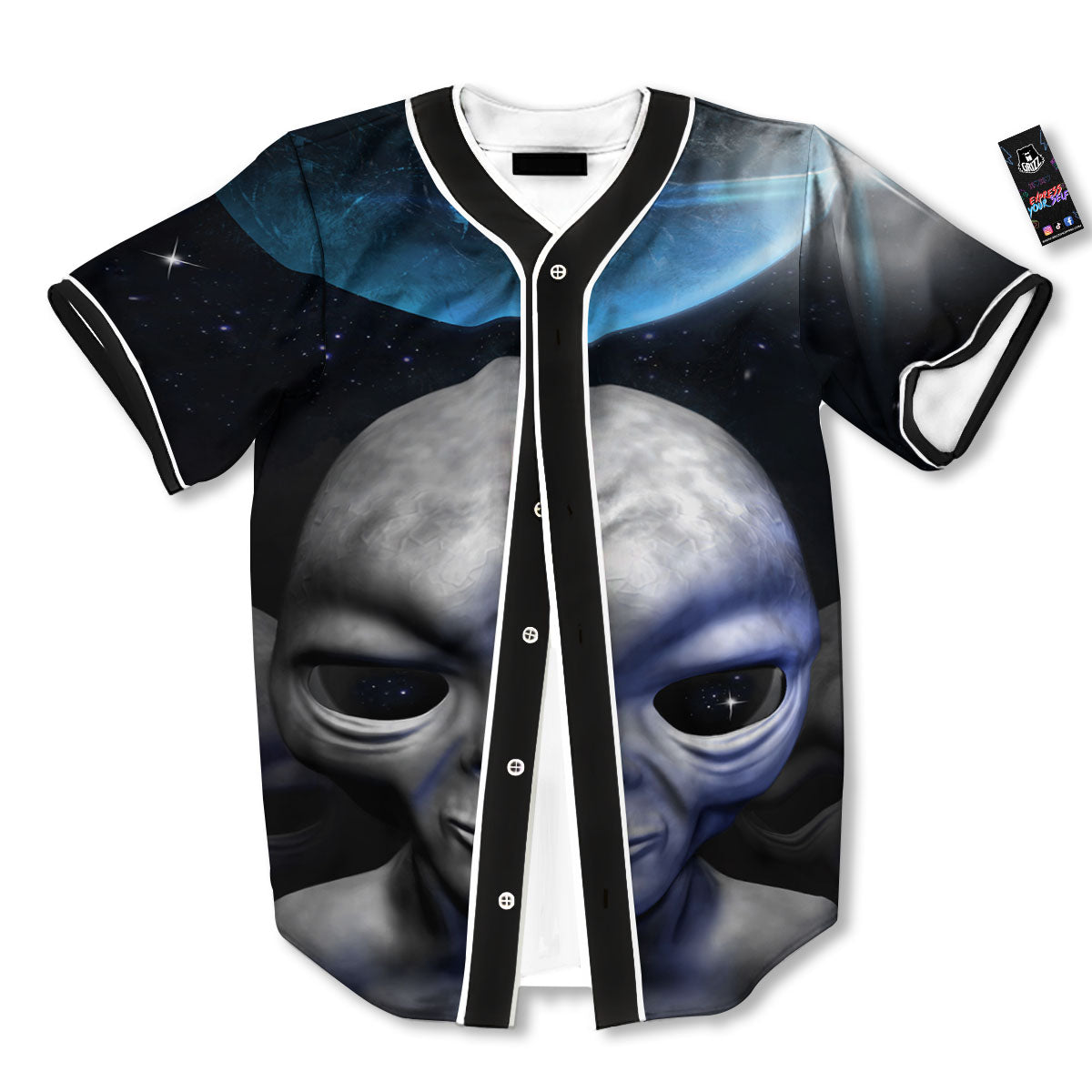 3D Grey Alien Print Baseball Jersey-grizzshop