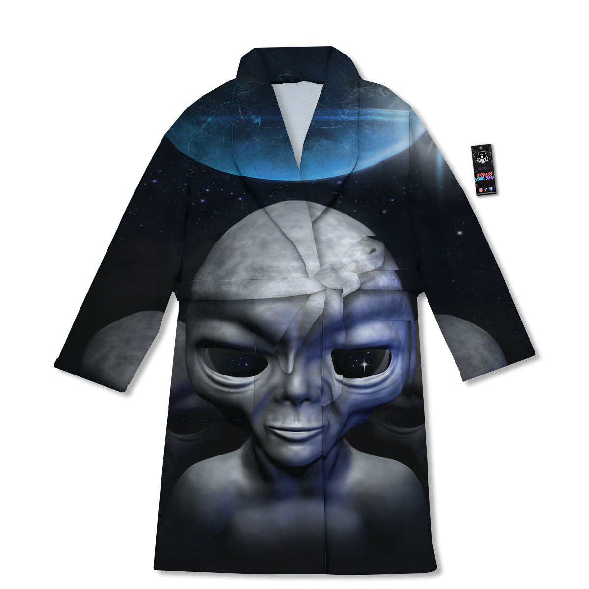 3D Grey Alien Print Bathrobe-grizzshop