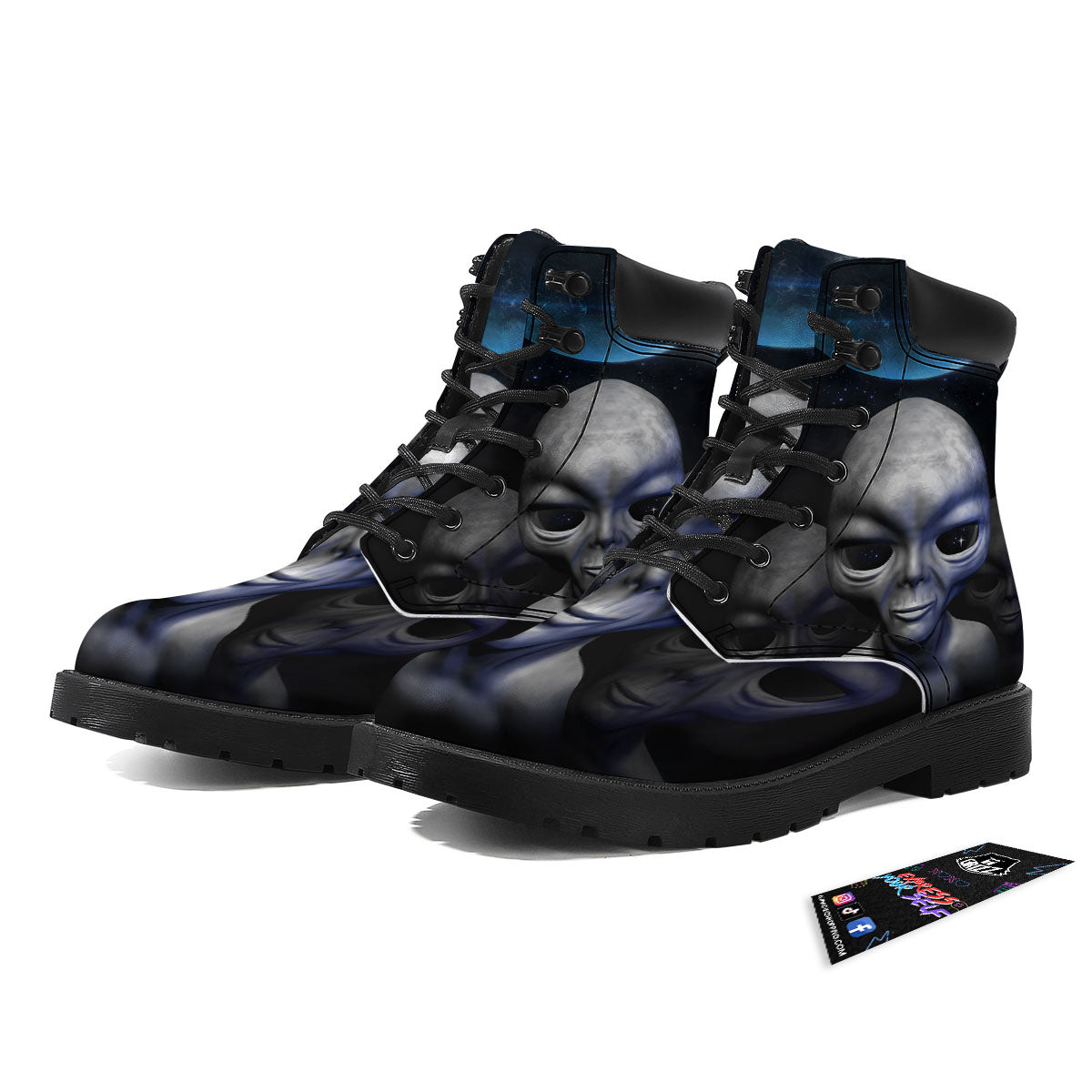 3D Grey Alien Print Boots-grizzshop