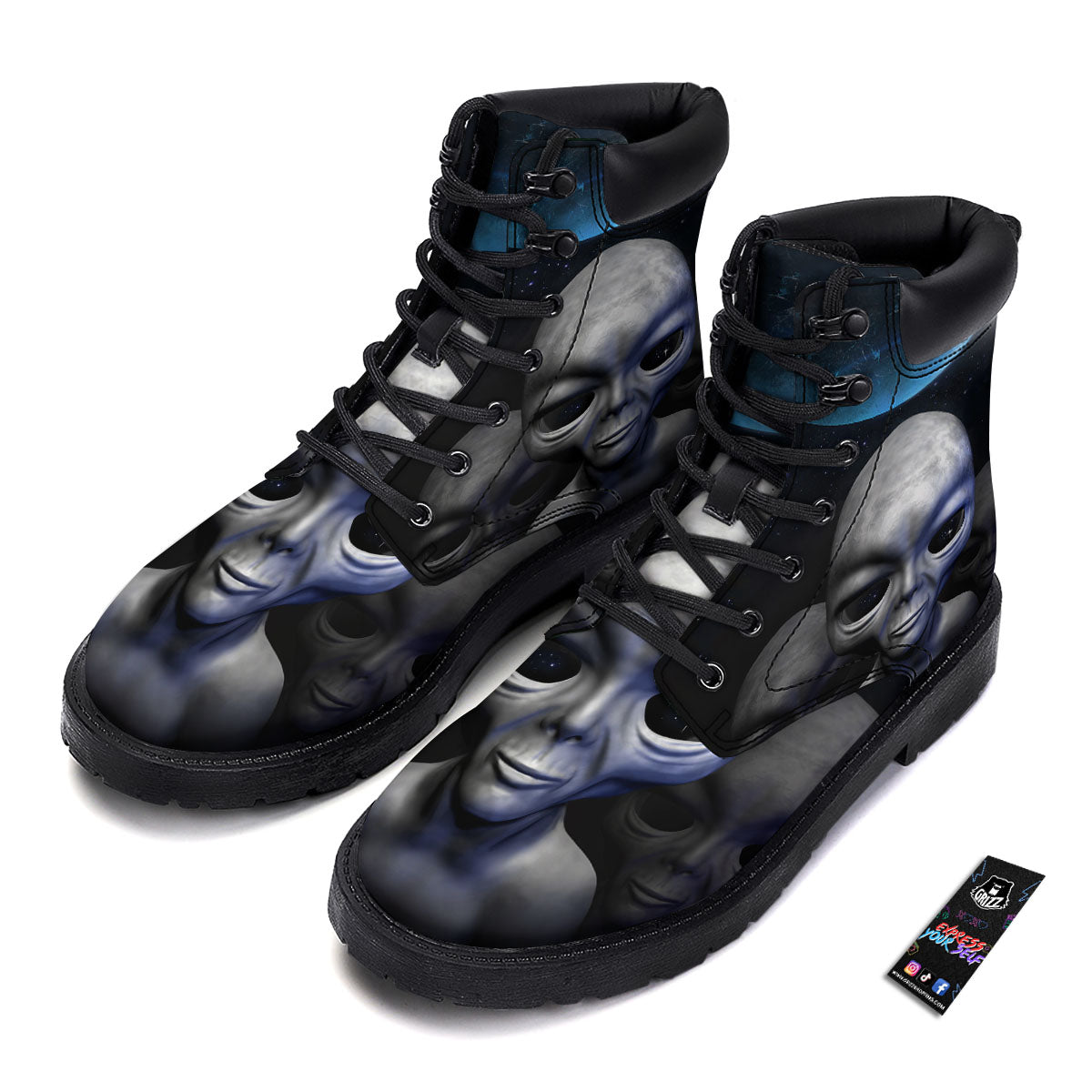 3D Grey Alien Print Boots-grizzshop
