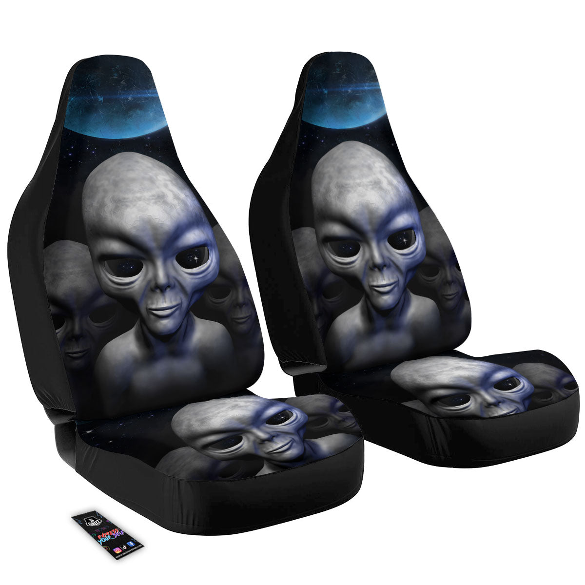 3D Grey Alien Print Car Seat Covers-grizzshop