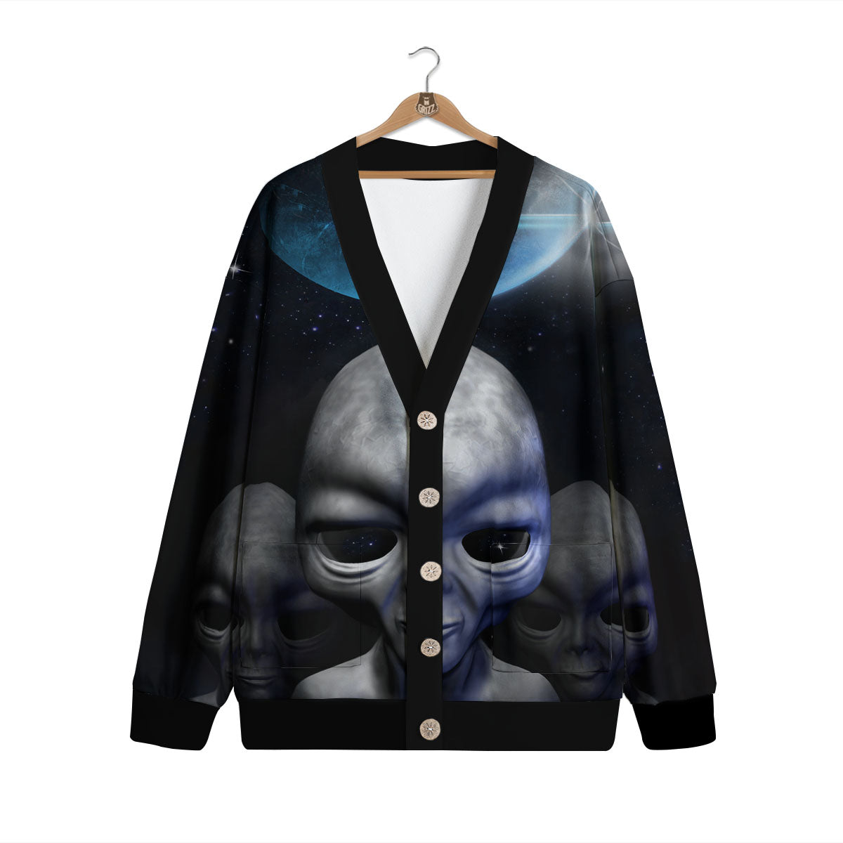 3D Grey Alien Print Cardigan-grizzshop