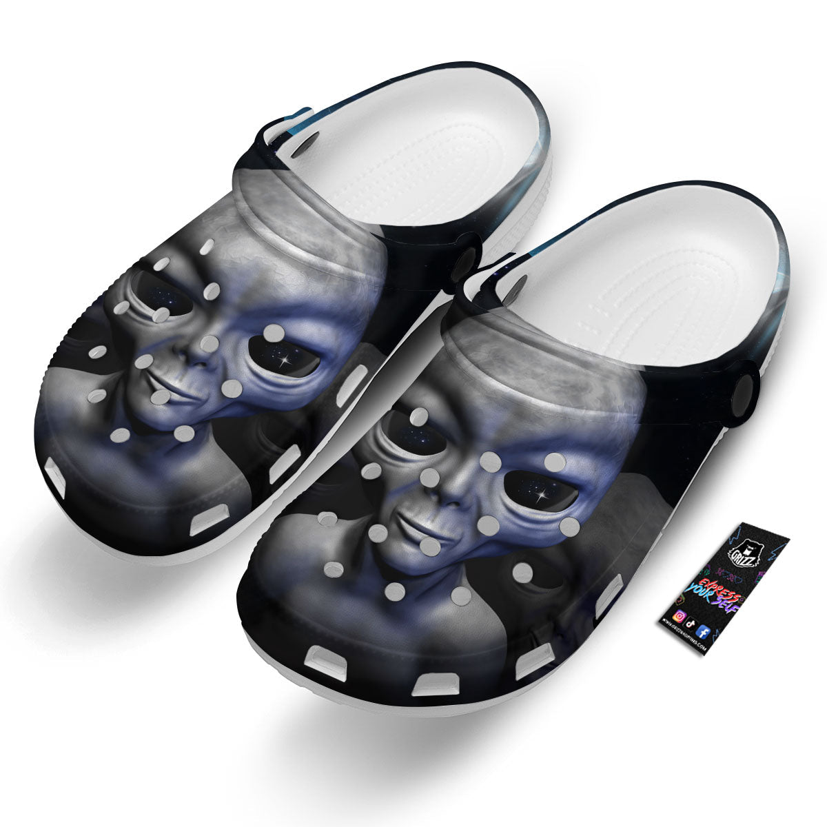 3D Grey Alien Print Clog-grizzshop