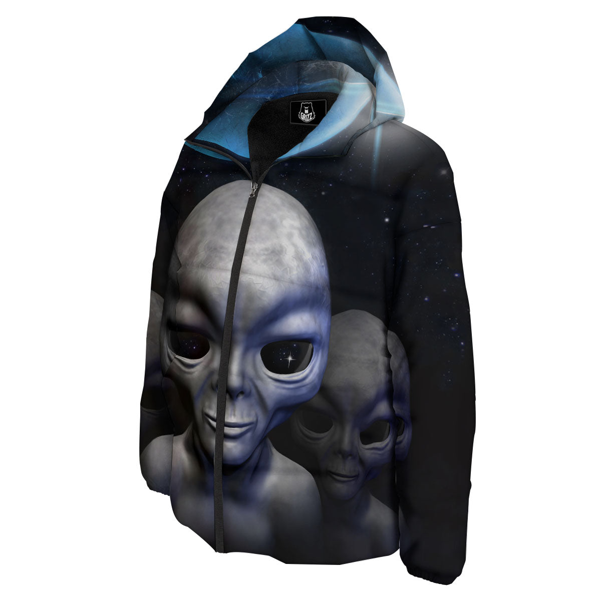 3D Grey Alien Print Down Jacket-grizzshop