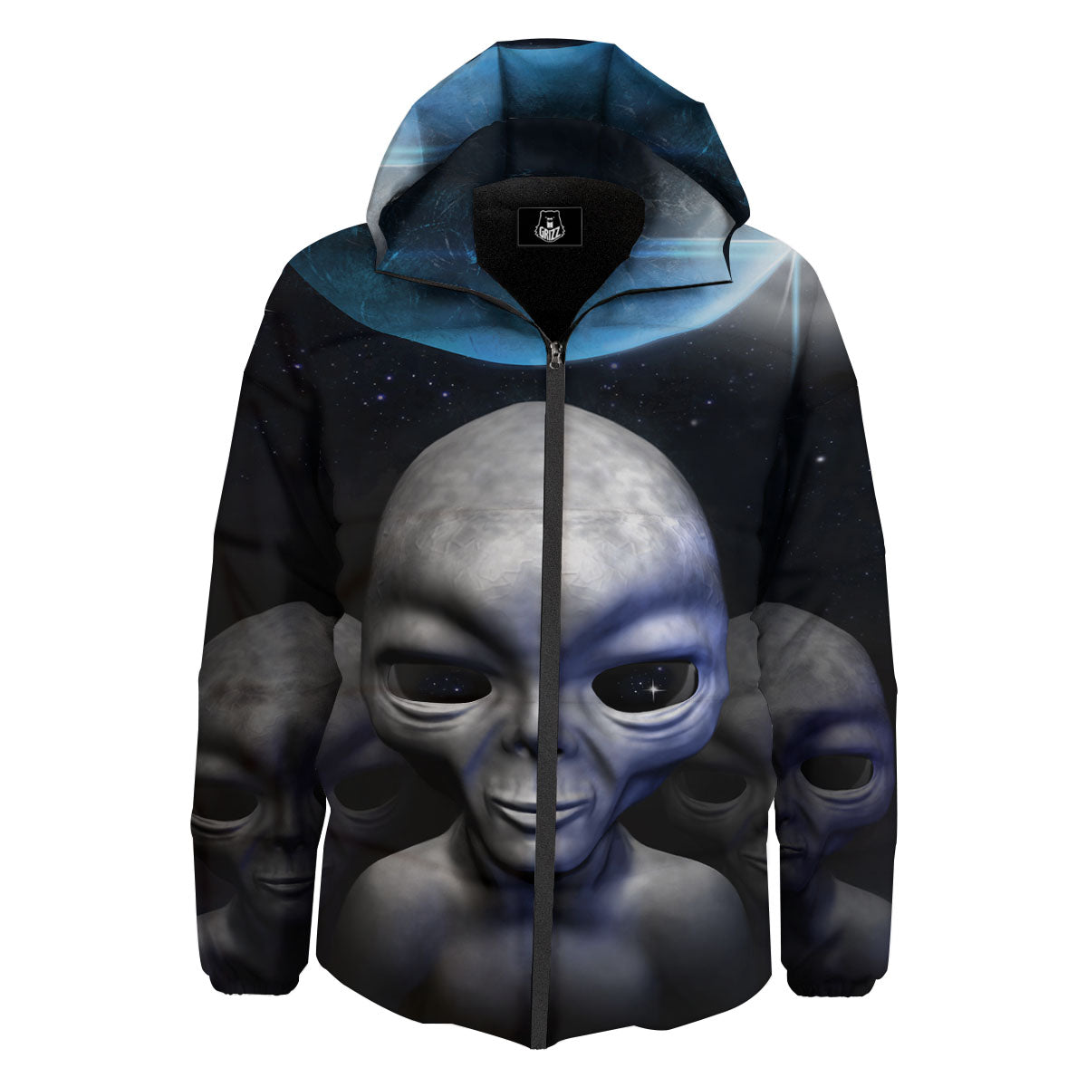 3D Grey Alien Print Down Jacket-grizzshop