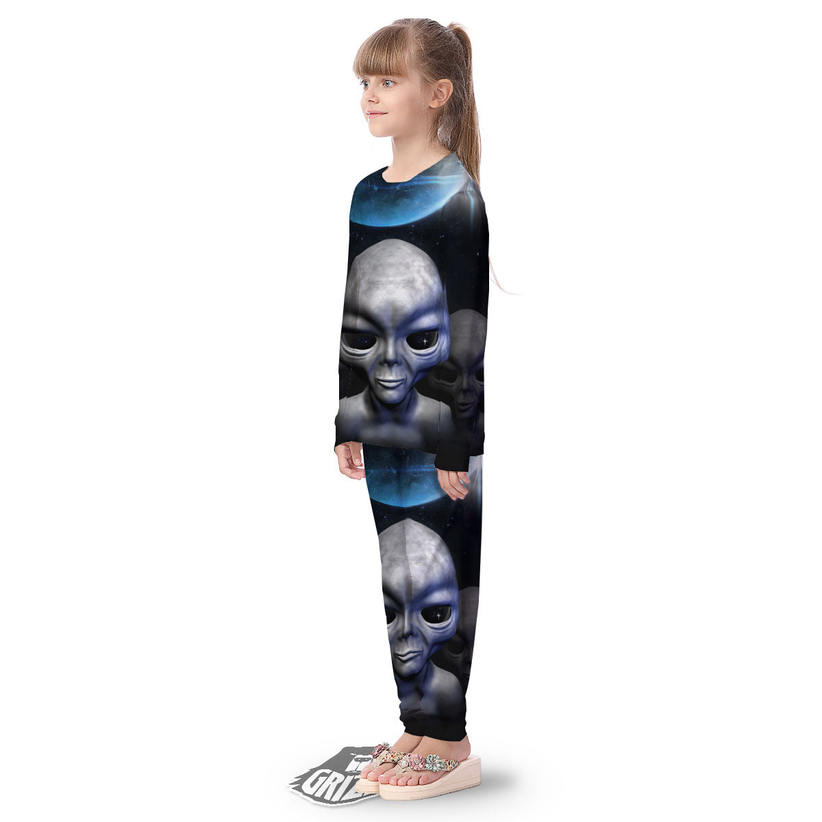 3D Grey Alien Print Kid's Pajamas-grizzshop