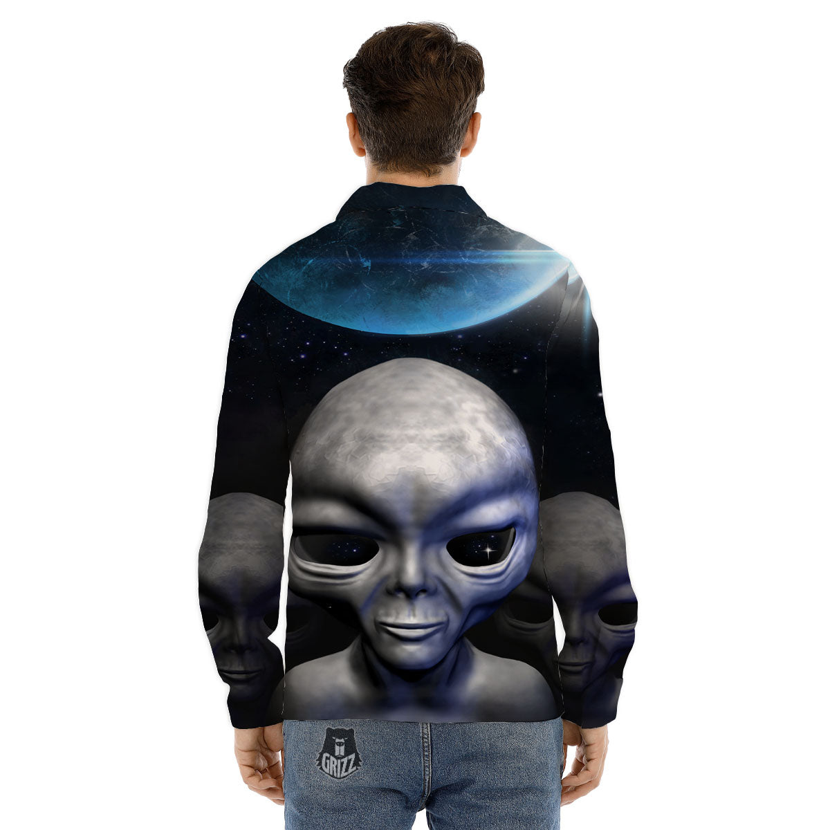 3D Grey Alien Print Men's Dress Shirts-grizzshop