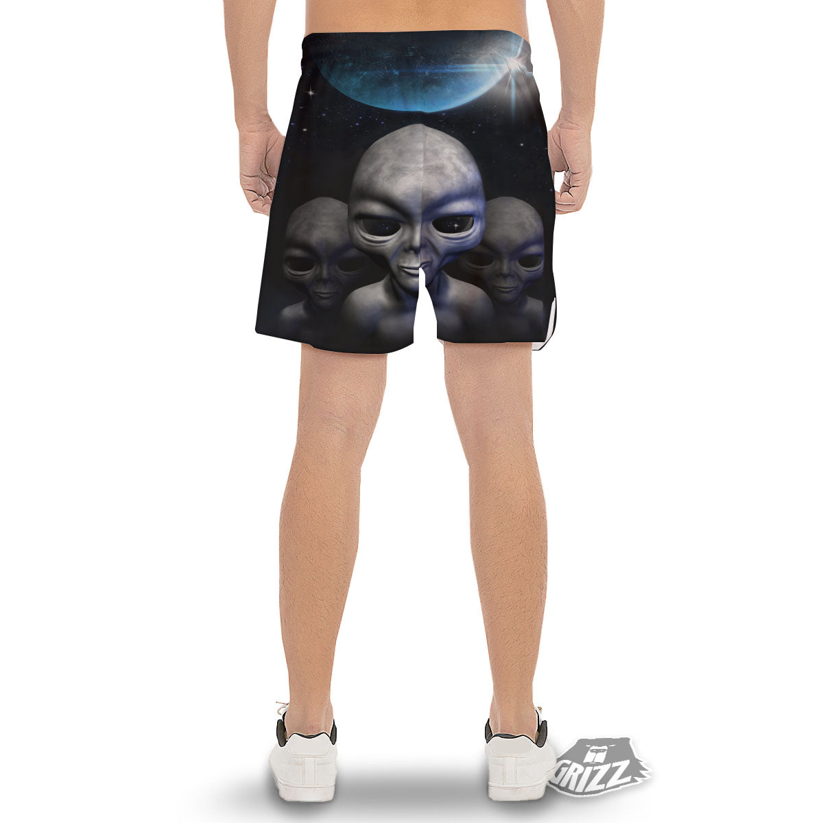 3D Grey Alien Print Men's Gym Shorts-grizzshop