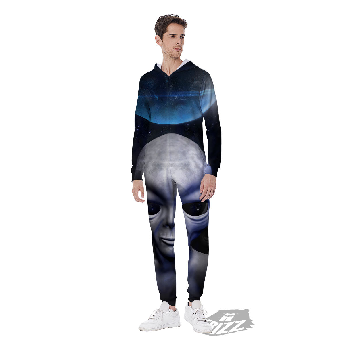 3D Grey Alien Print Men's Jumpsuit-grizzshop
