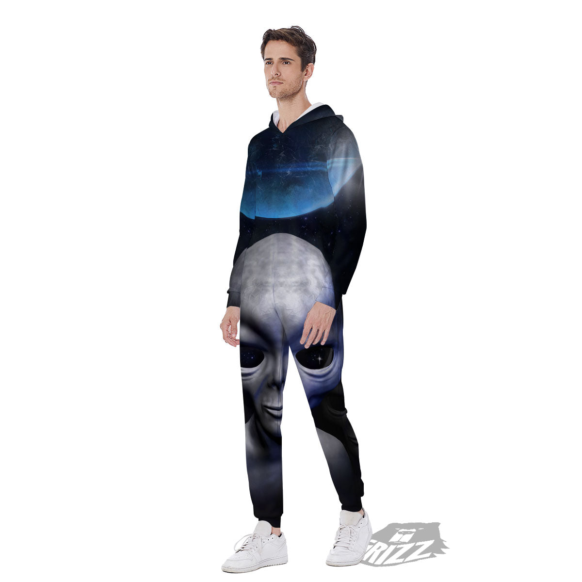 3D Grey Alien Print Men's Jumpsuit-grizzshop