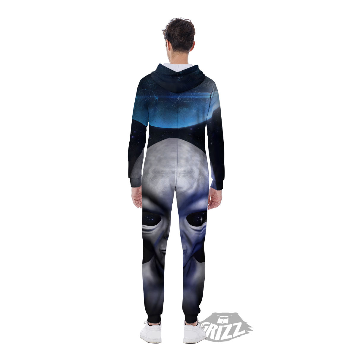 3D Grey Alien Print Men's Jumpsuit-grizzshop