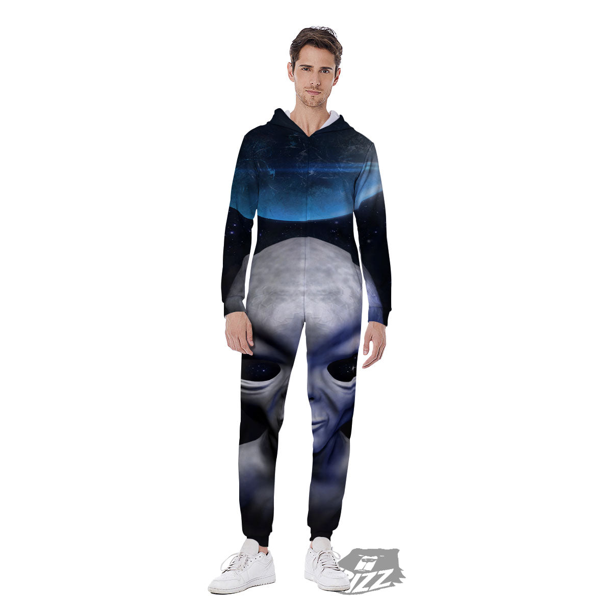 3D Grey Alien Print Men's Jumpsuit-grizzshop