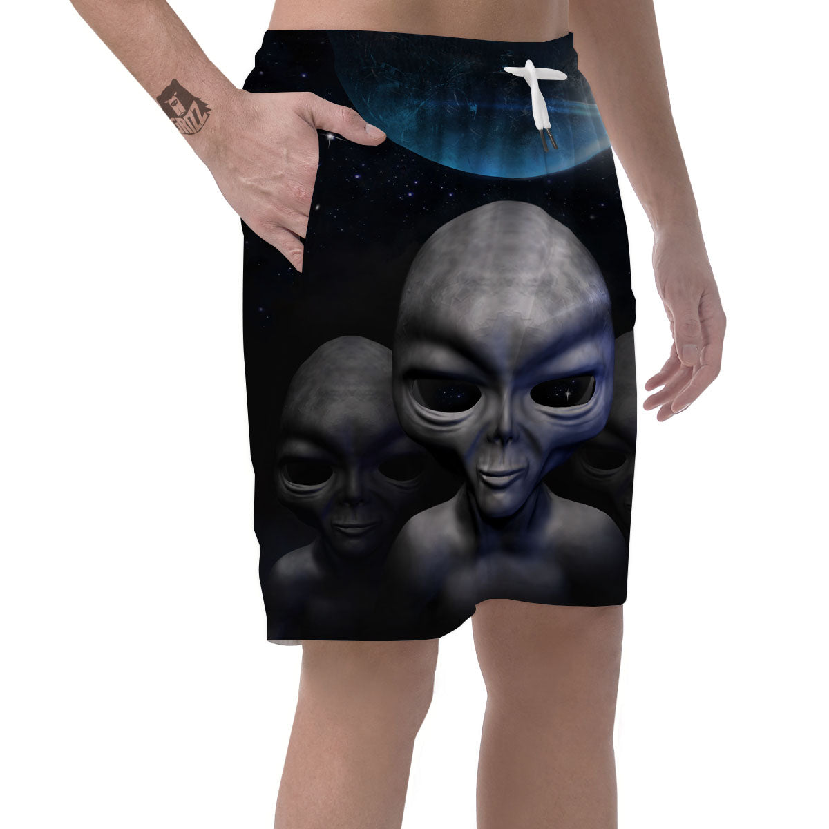 3D Grey Alien Print Men's Shorts-grizzshop