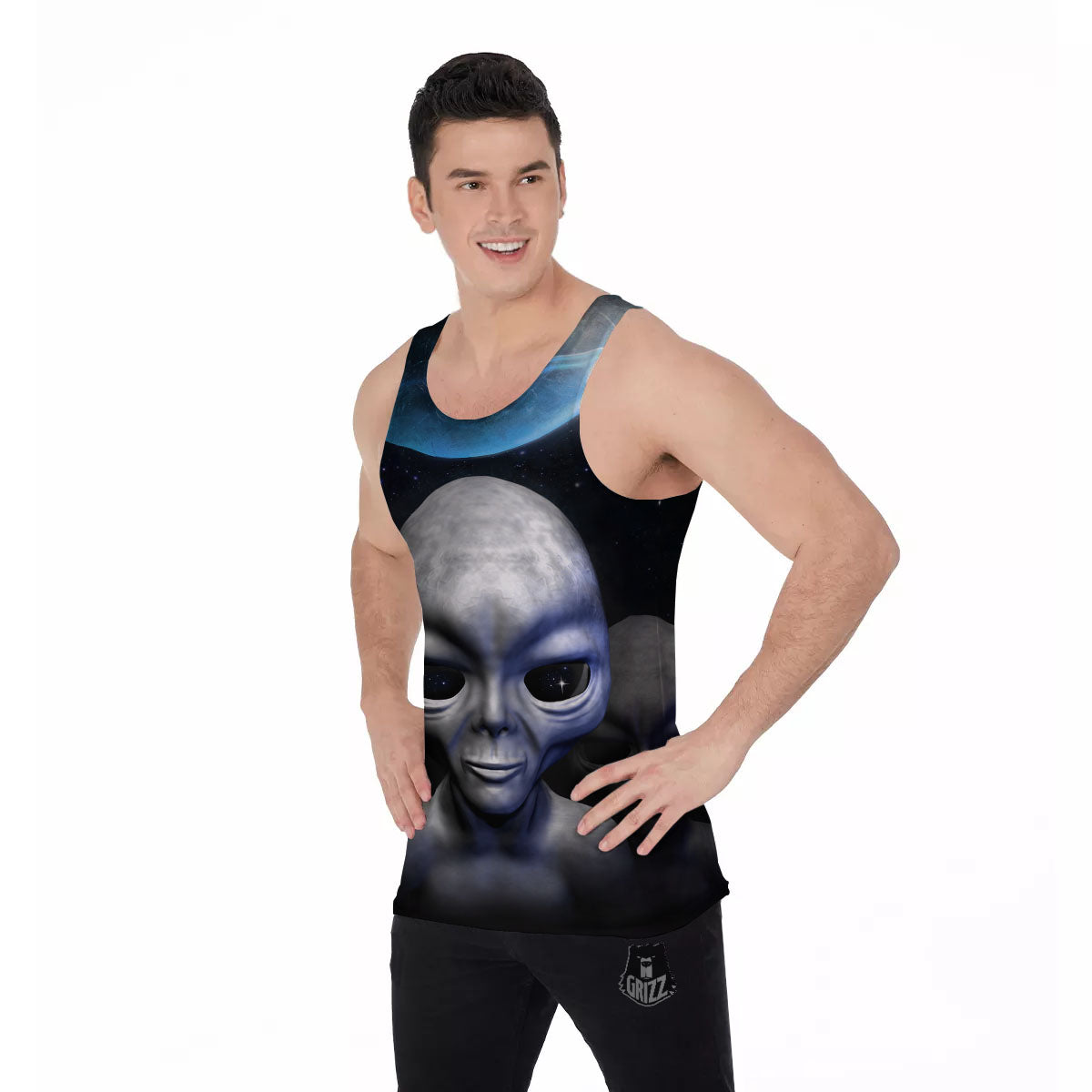 3D Grey Alien Print Men's Tank Top-grizzshop