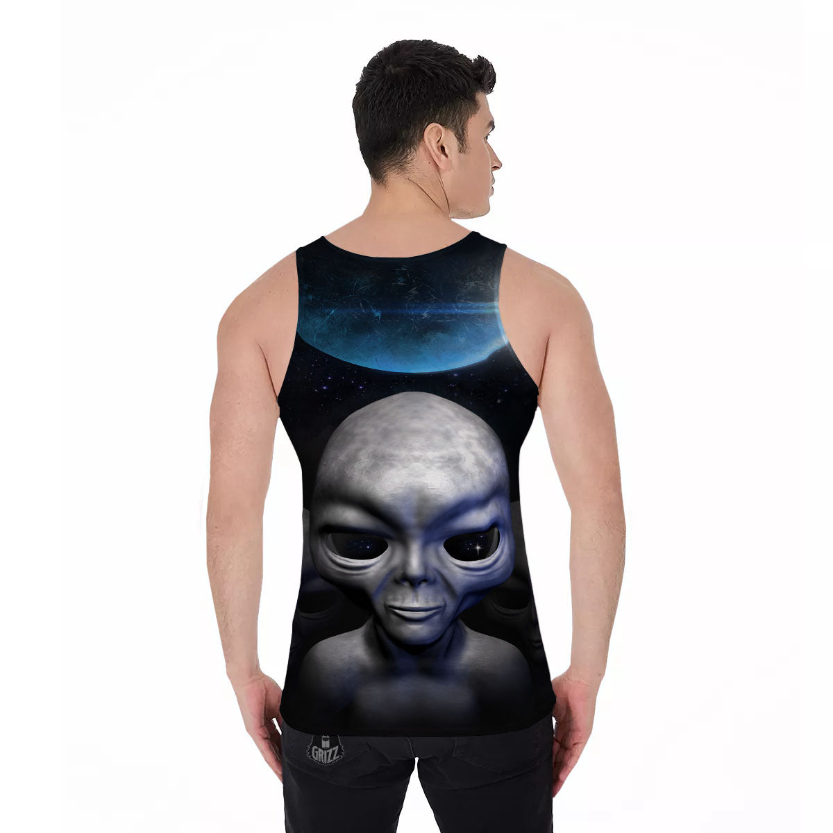 3D Grey Alien Print Men's Tank Top-grizzshop