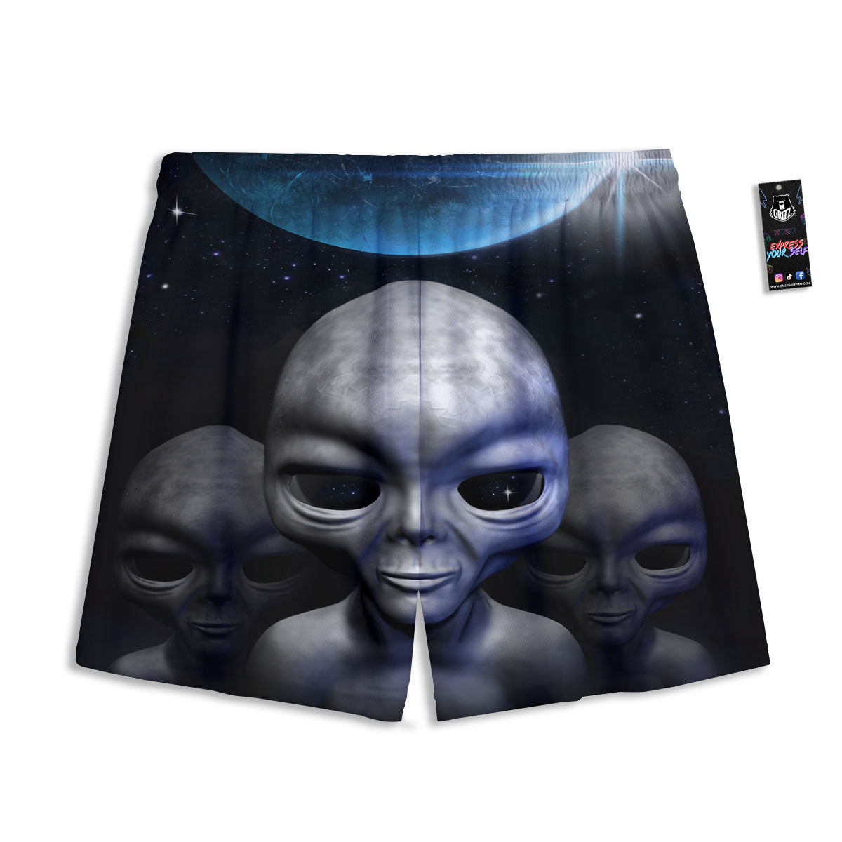 3D Grey Alien Print Mesh Shorts