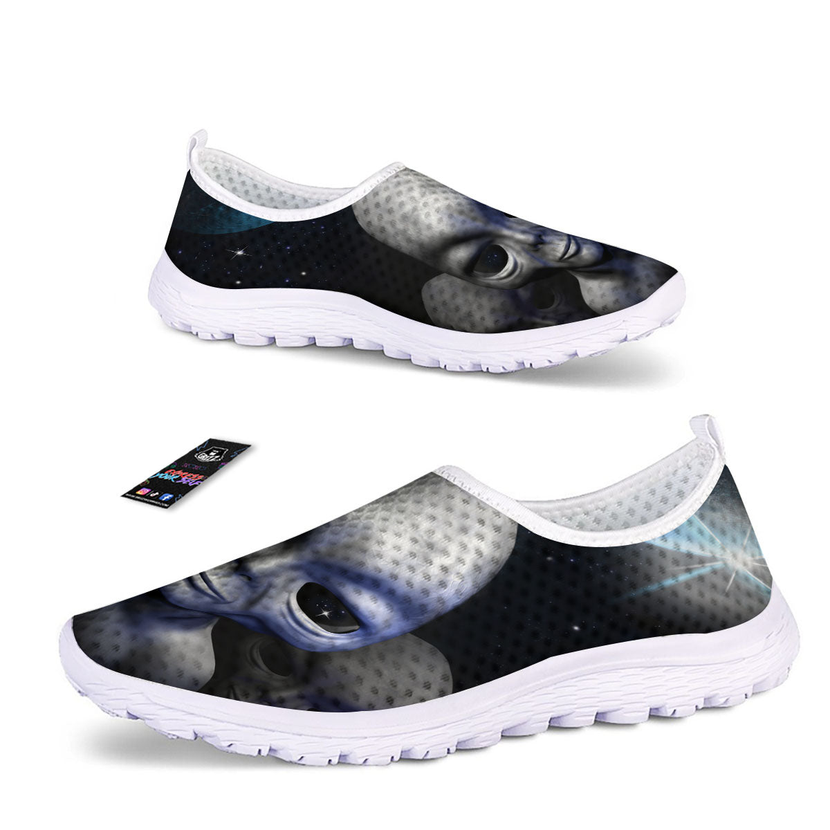 3D Grey Alien Print Nurse Shoes-grizzshop