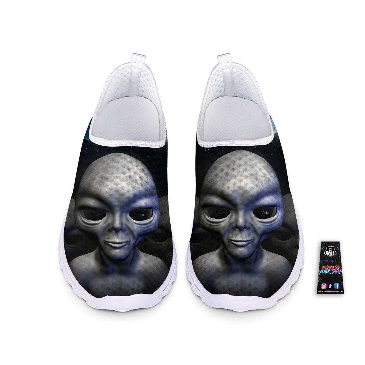 3D Grey Alien Print Nurse Shoes-grizzshop