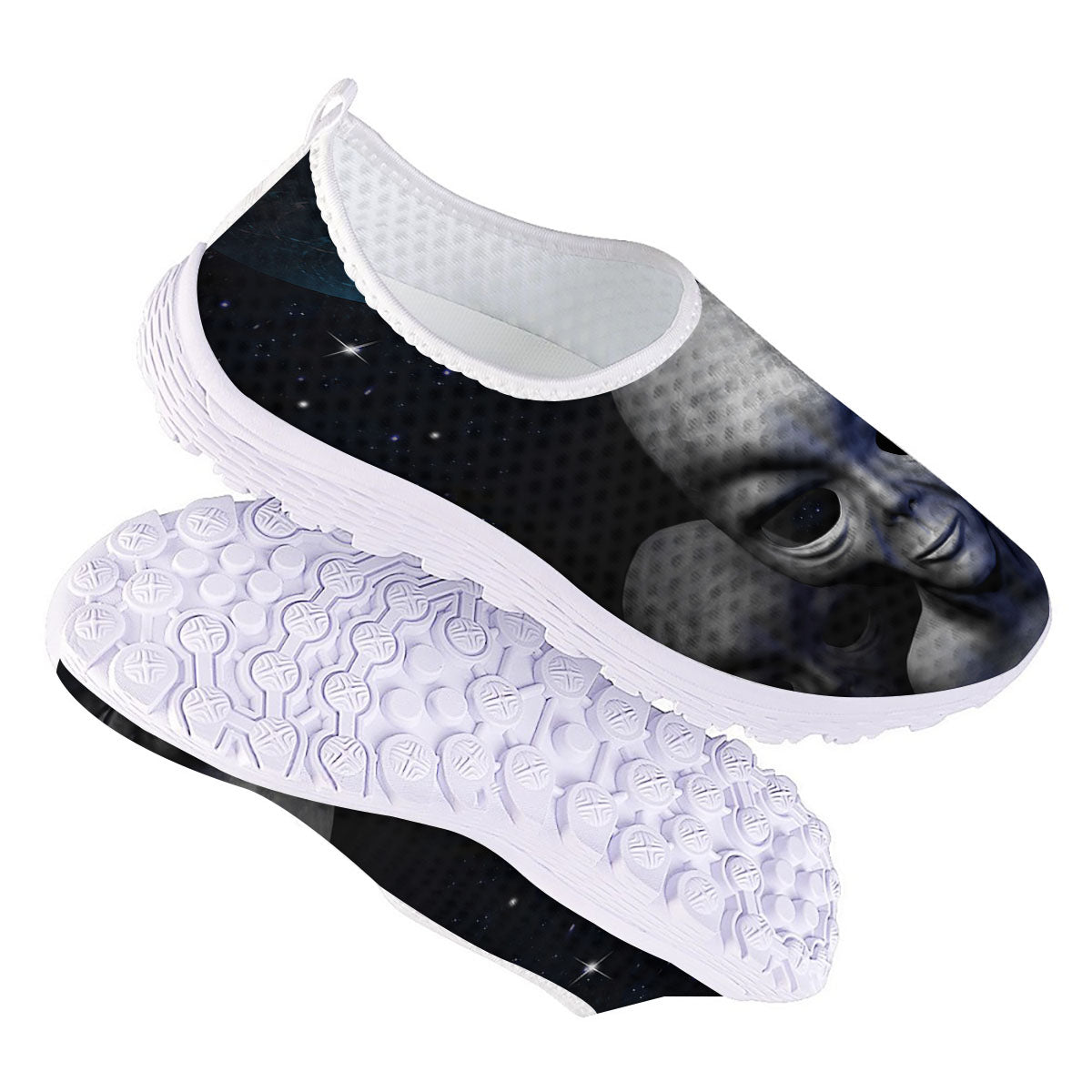 3D Grey Alien Print Nurse Shoes-grizzshop