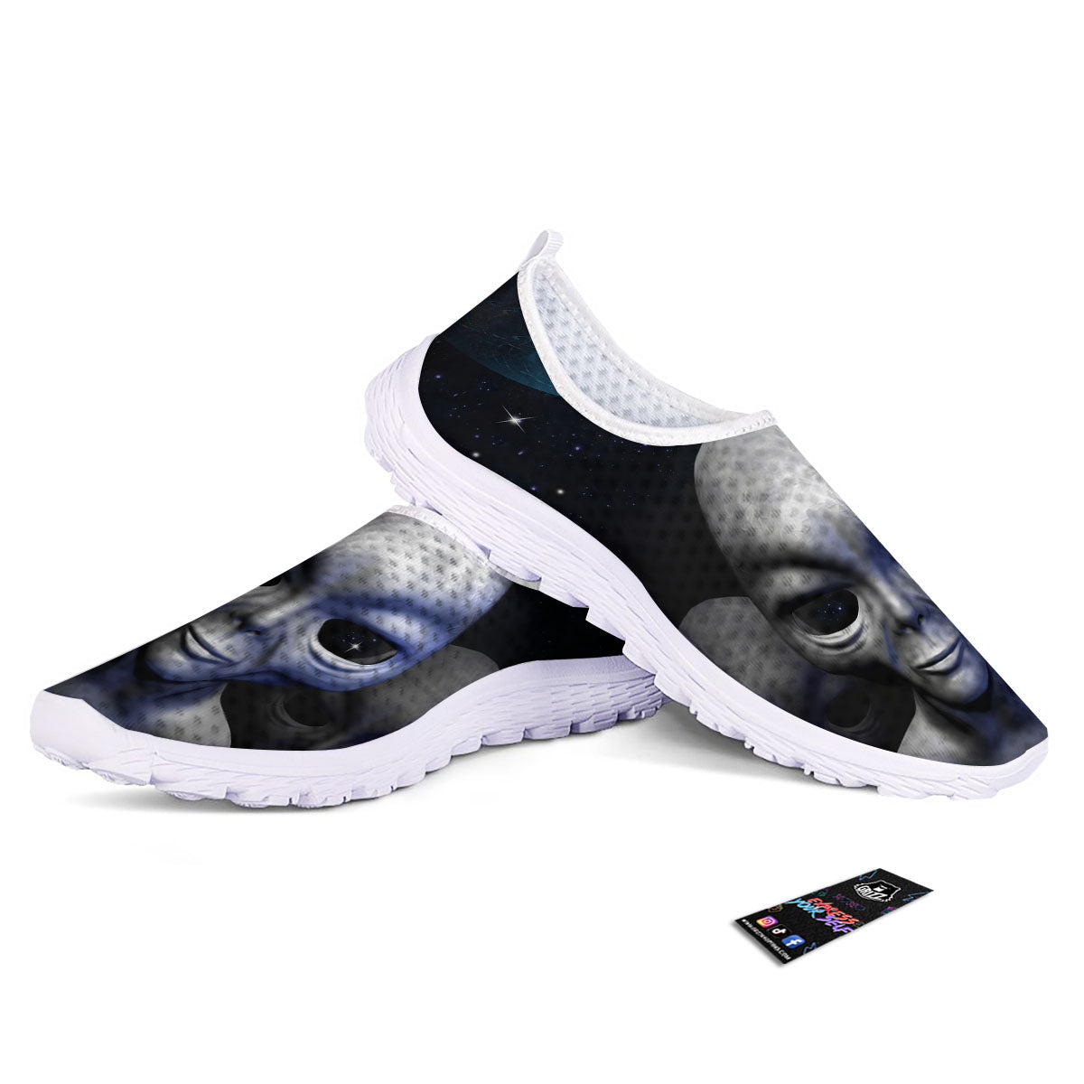 3D Grey Alien Print Nurse Shoes-grizzshop