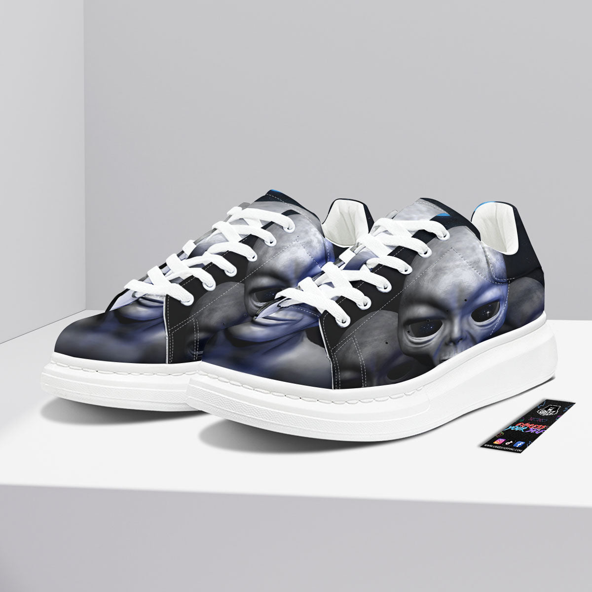3D Grey Alien Print Platform Shoes-grizzshop