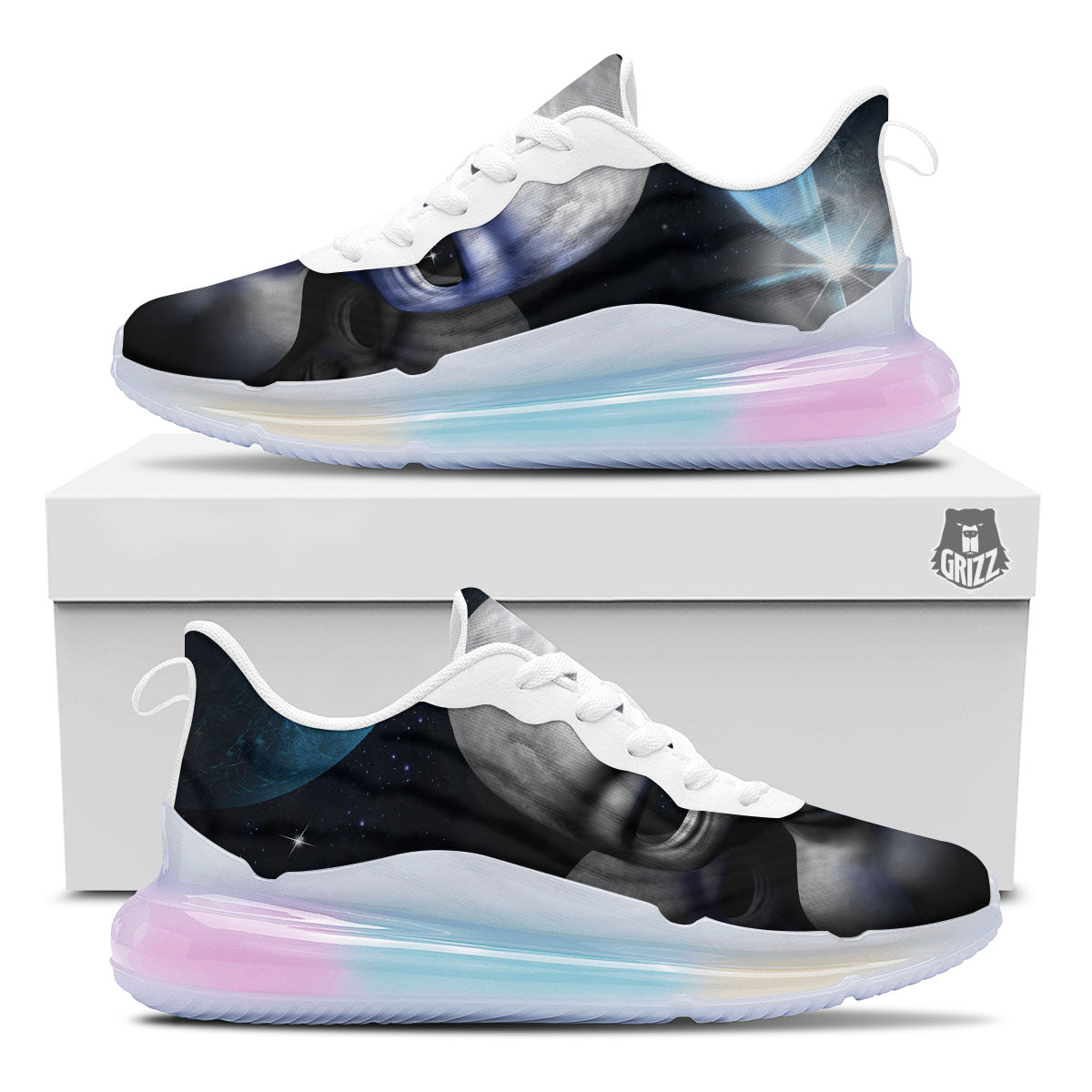 3D Grey Alien Print Running Sneakers-grizzshop