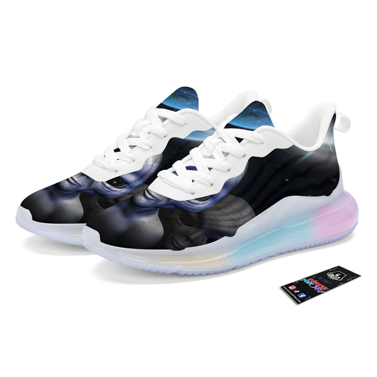 3D Grey Alien Print Running Sneakers-grizzshop