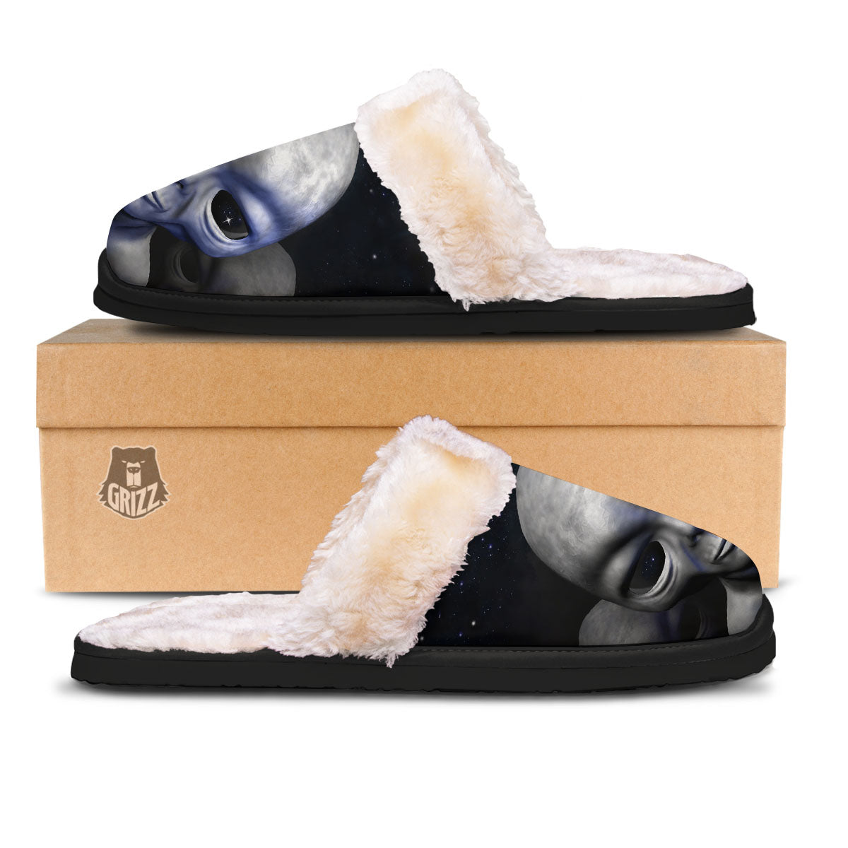 3D Grey Alien Print Slippers-grizzshop