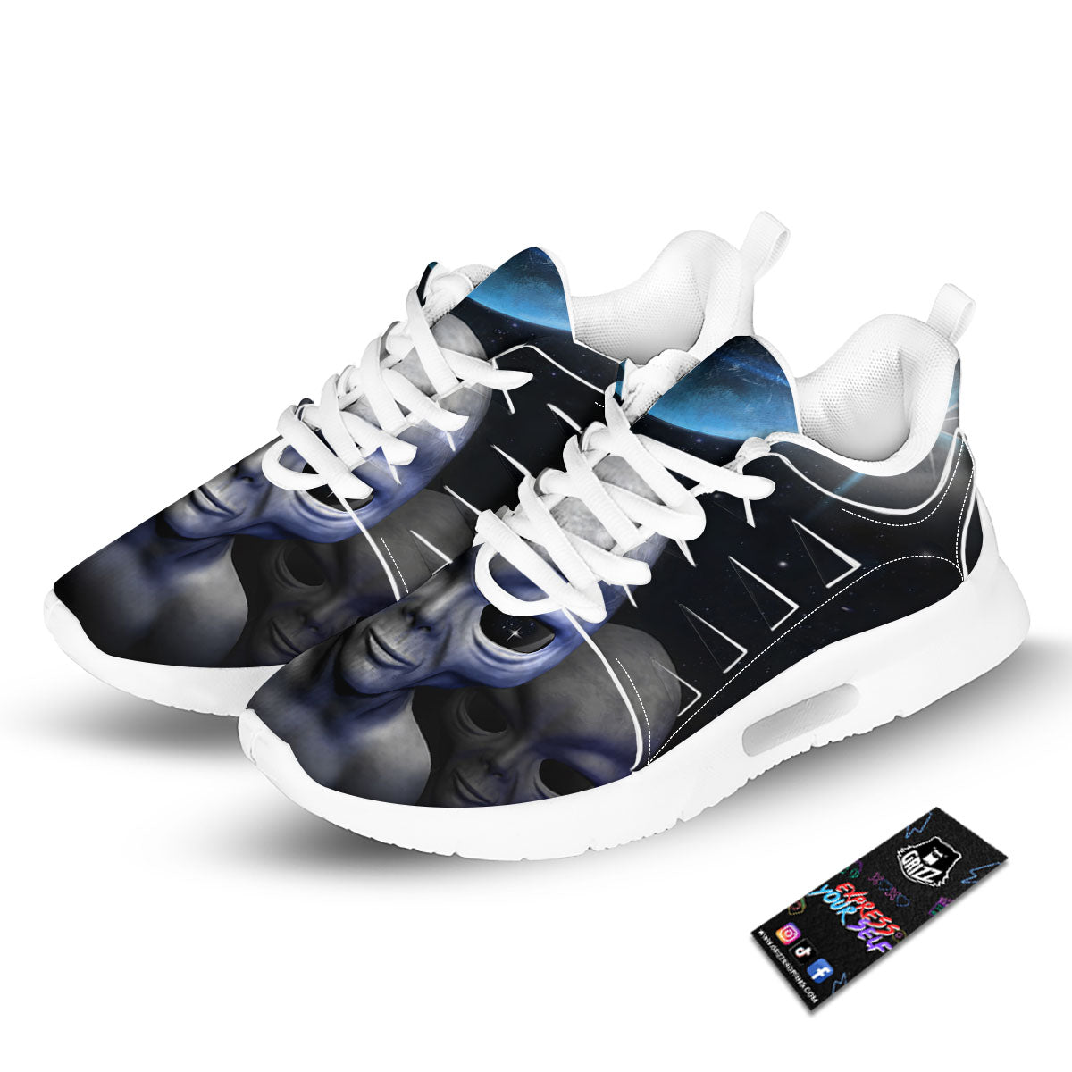 3D Grey Alien Print Tennis Shoes-grizzshop