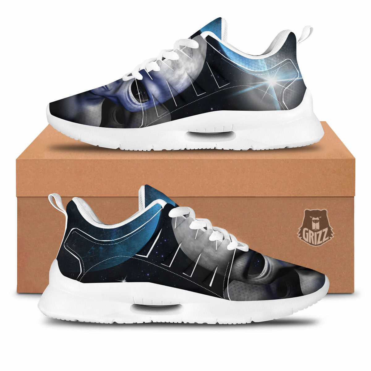 3D Grey Alien Print Tennis Shoes-grizzshop