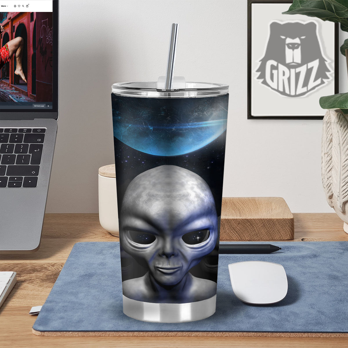 3D Grey Alien Print Tumbler-grizzshop