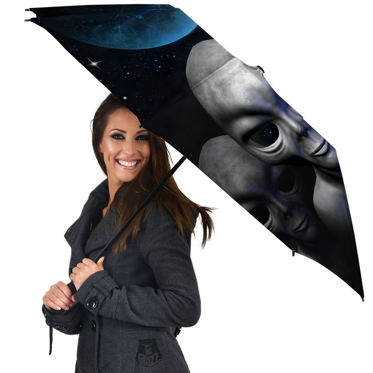 3D Grey Alien Print Umbrella-grizzshop