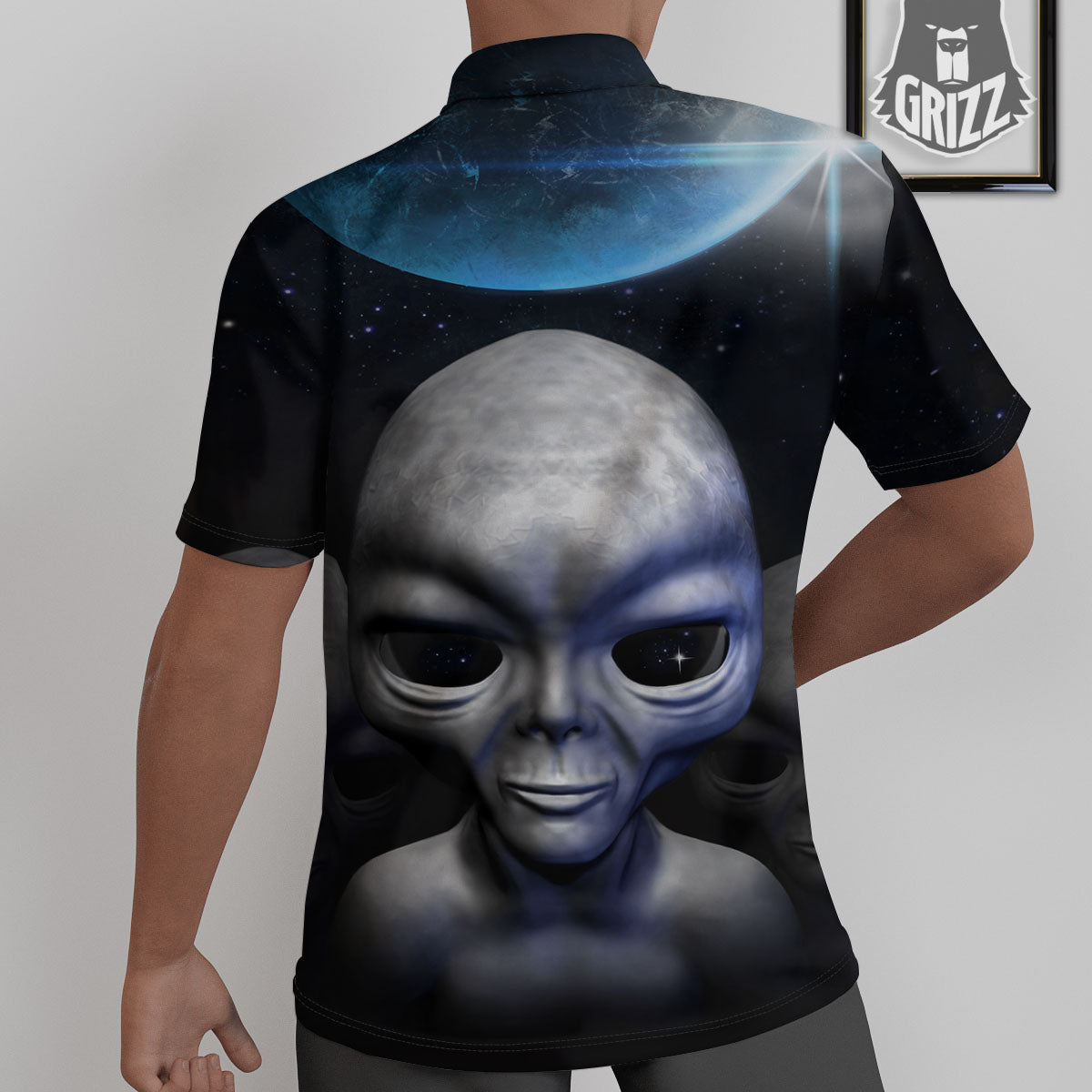 3D Grey Alien Print Untucked Shirts-grizzshop
