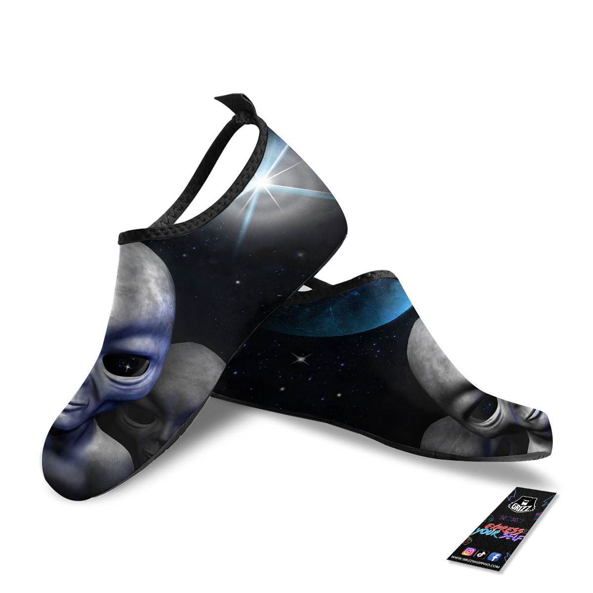 3D Grey Alien Print Water Shoes-grizzshop