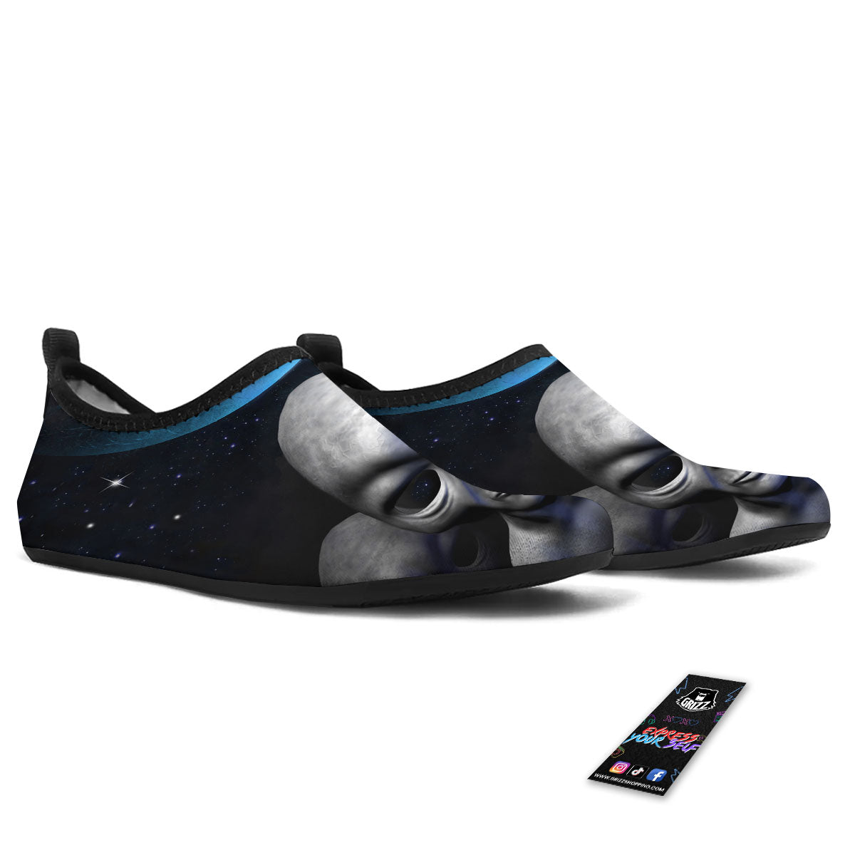 3D Grey Alien Print Water Shoes-grizzshop