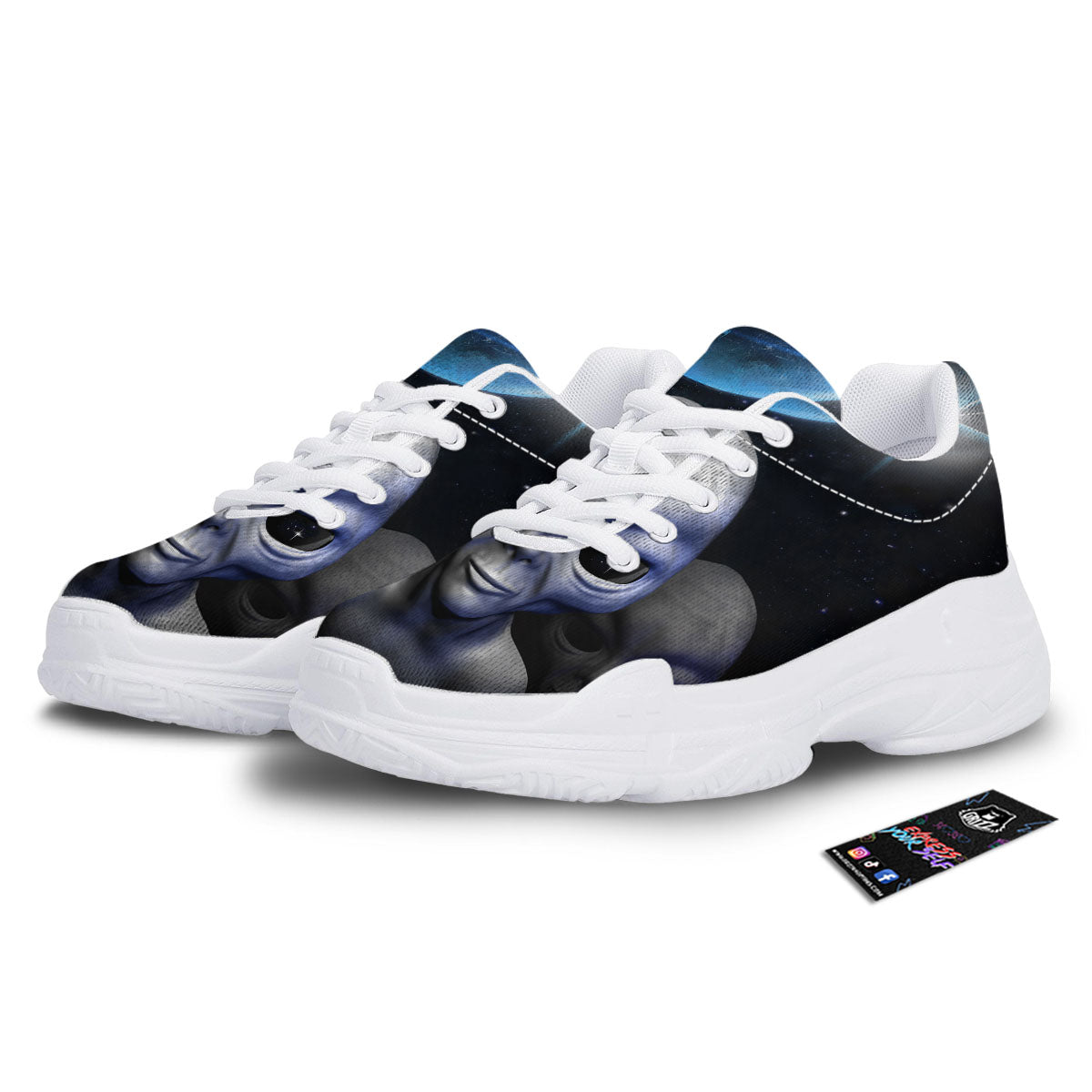 3D Grey Alien Print White Chunky Shoes-grizzshop