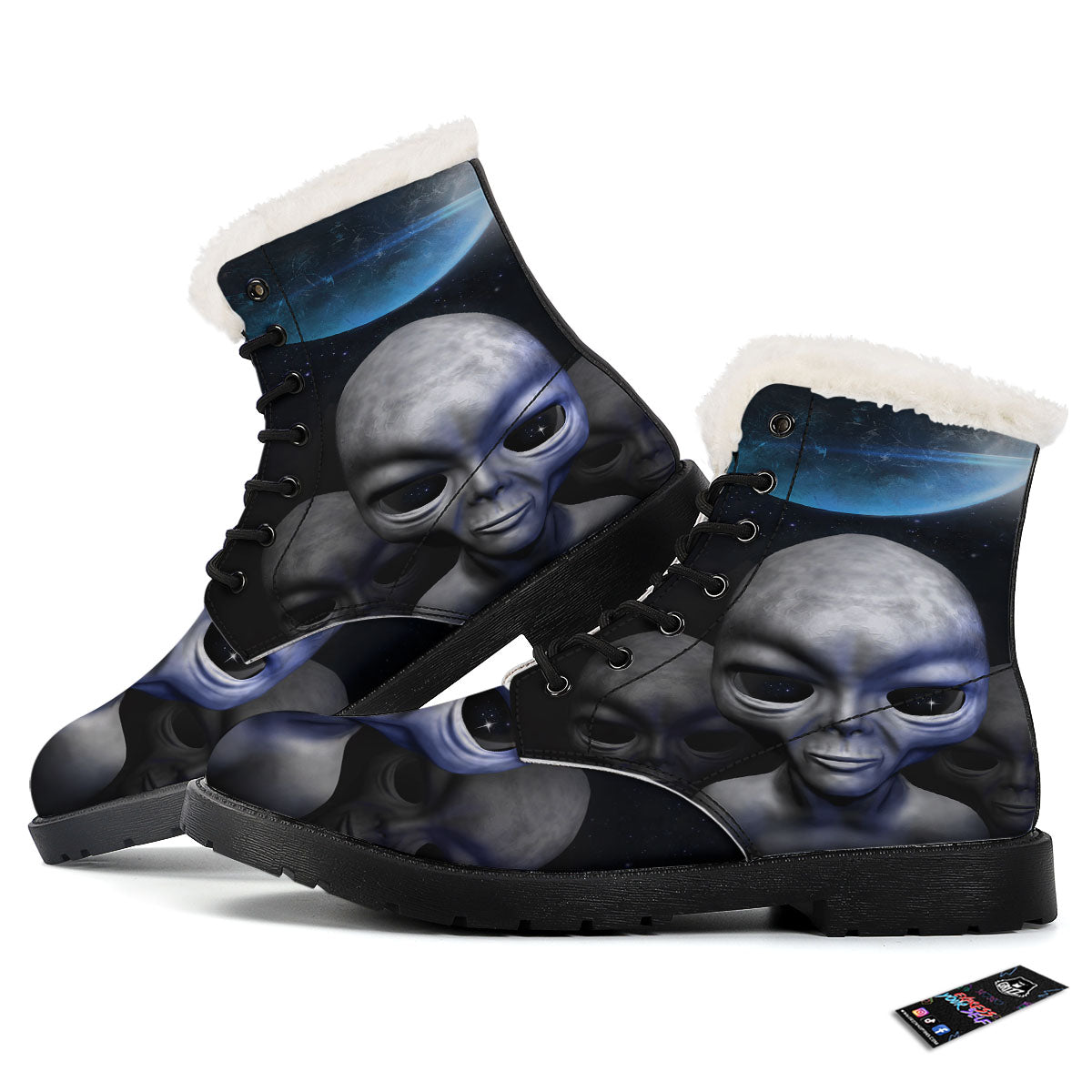 3D Grey Alien Print Winter Boots-grizzshop