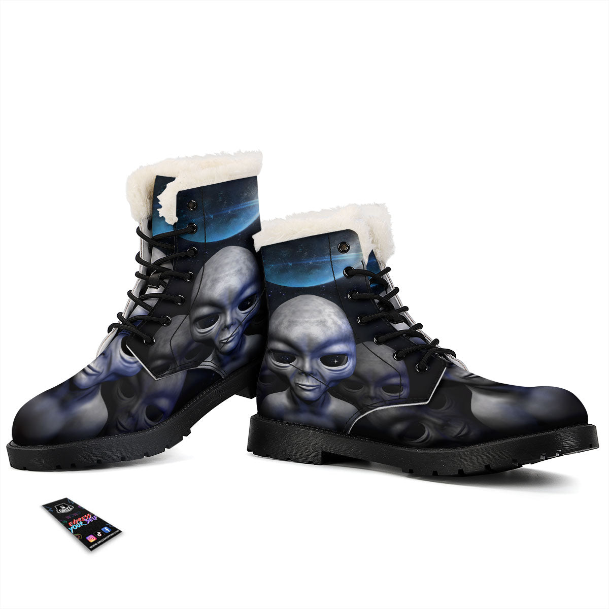 3D Grey Alien Print Winter Boots-grizzshop