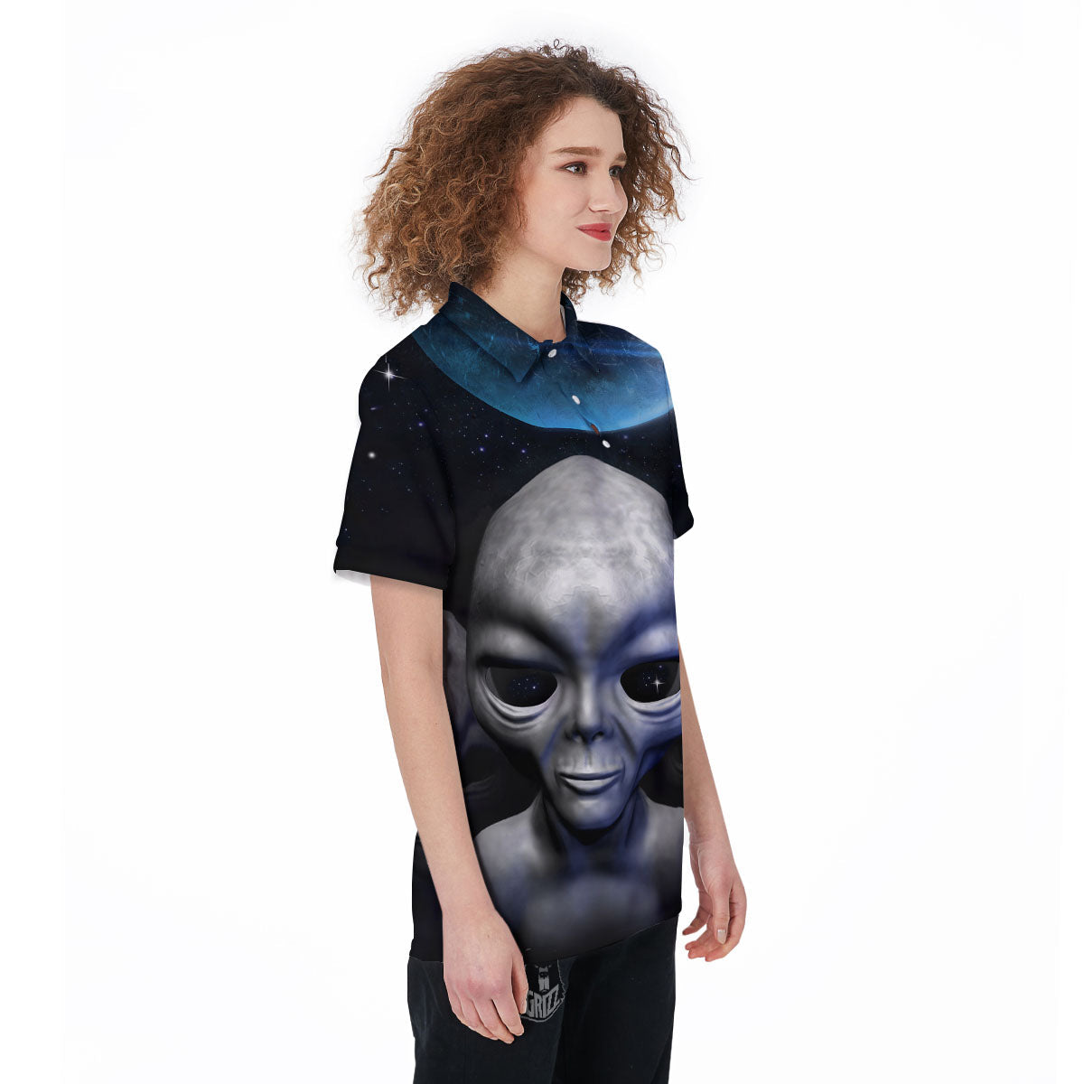 3D Grey Alien Print Women's Golf Shirts-grizzshop