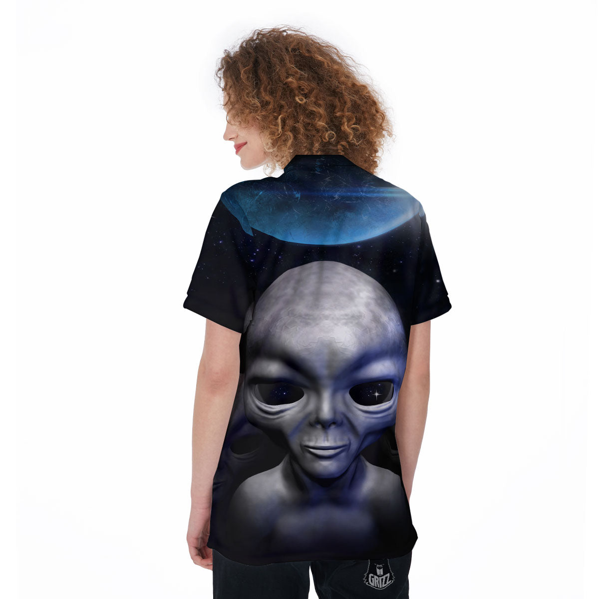 3D Grey Alien Print Women's Golf Shirts-grizzshop