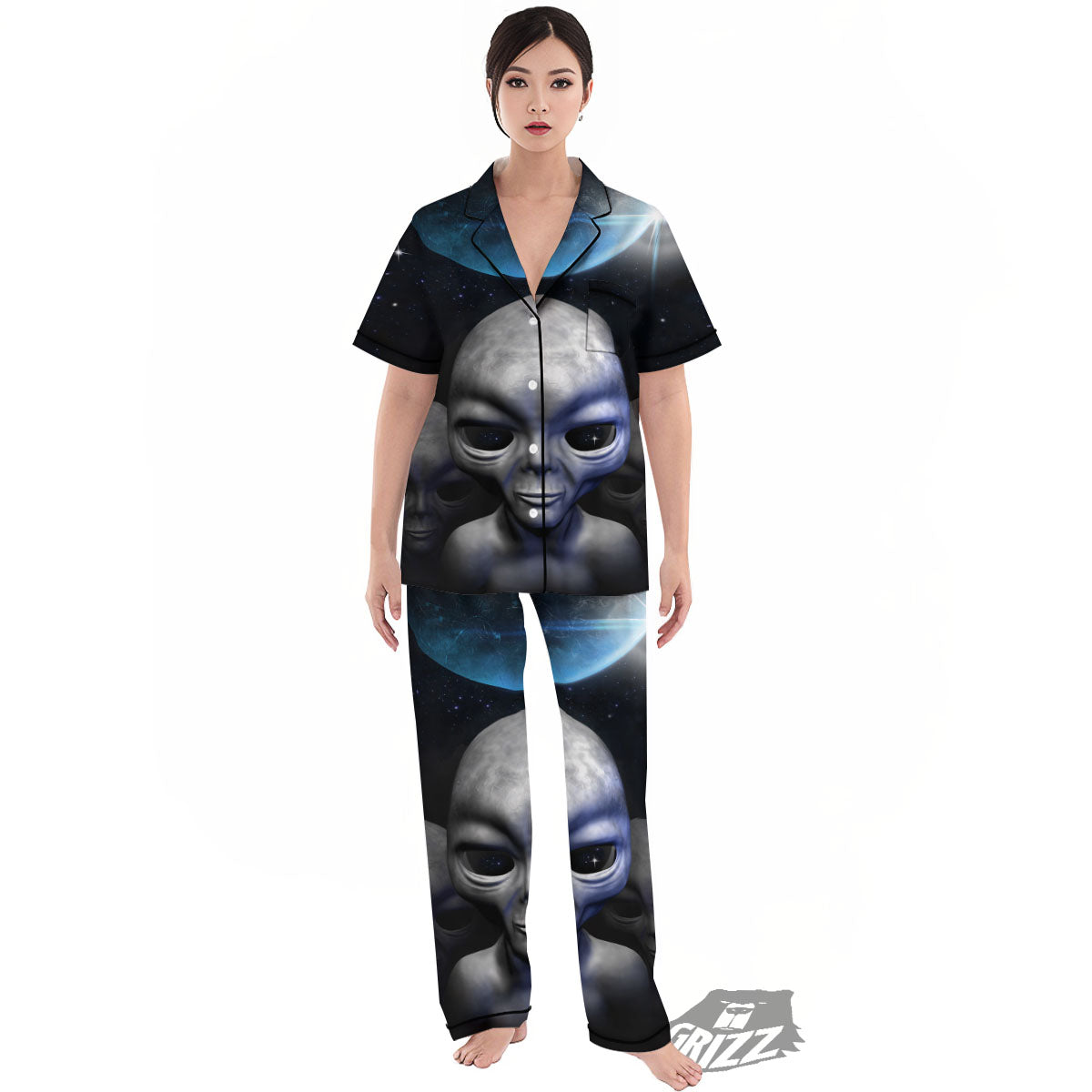 3D Grey Alien Print Women's Pajamas Set-grizzshop