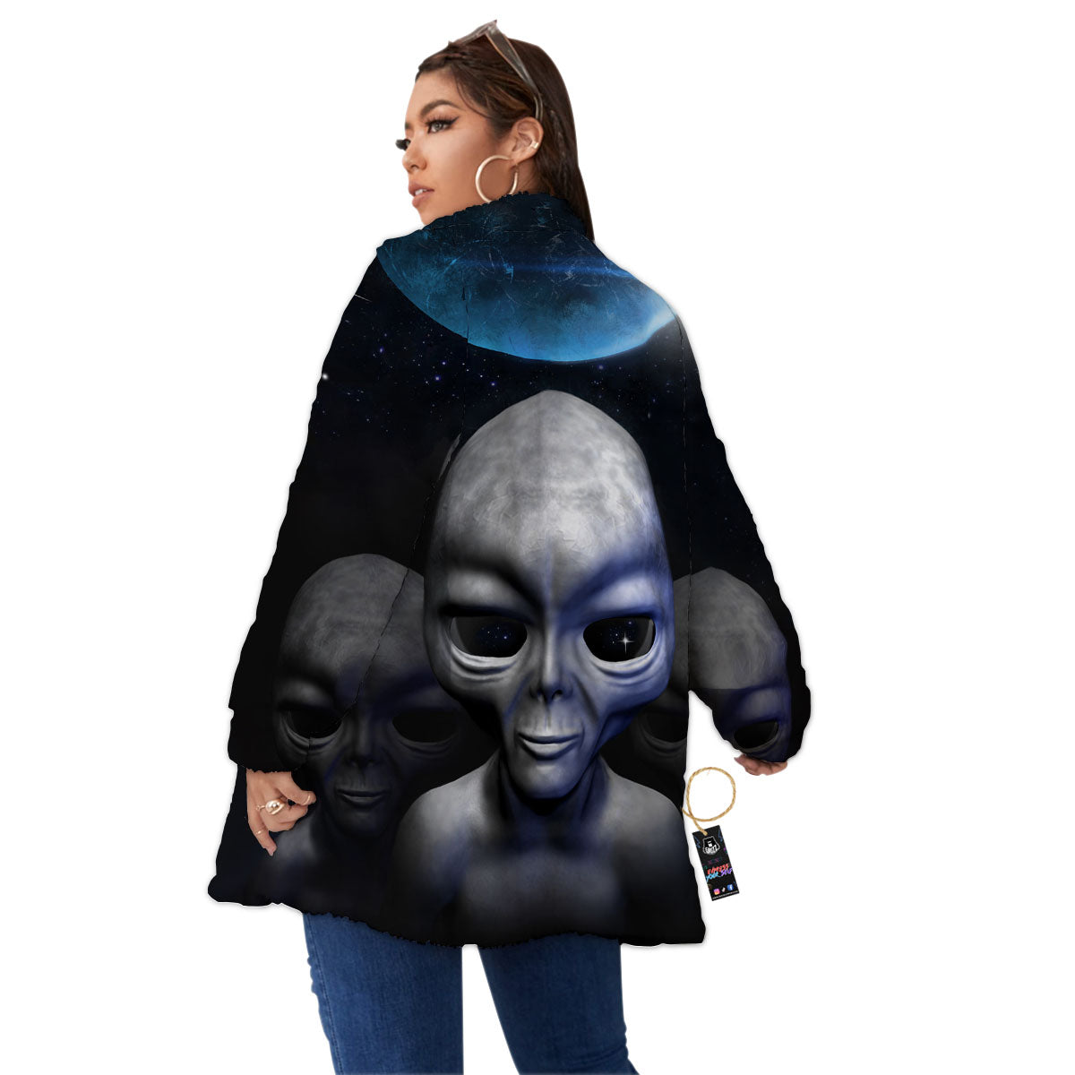 3D Grey Alien Print Women's Sherpa Jacket-grizzshop