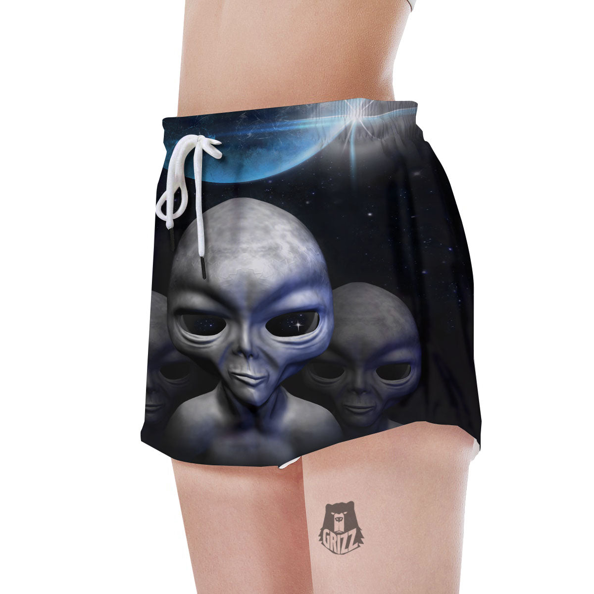 3D Grey Alien Print Women's Shorts-grizzshop