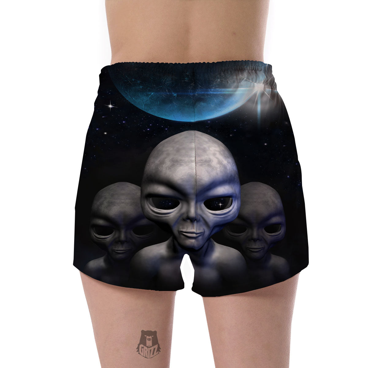 3D Grey Alien Print Women's Shorts-grizzshop