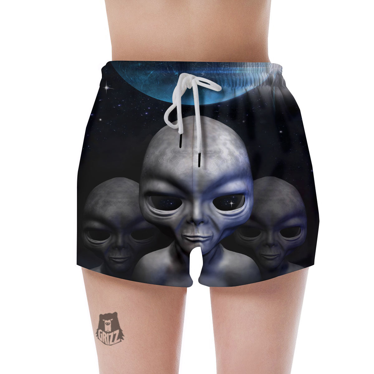 3D Grey Alien Print Women's Shorts-grizzshop