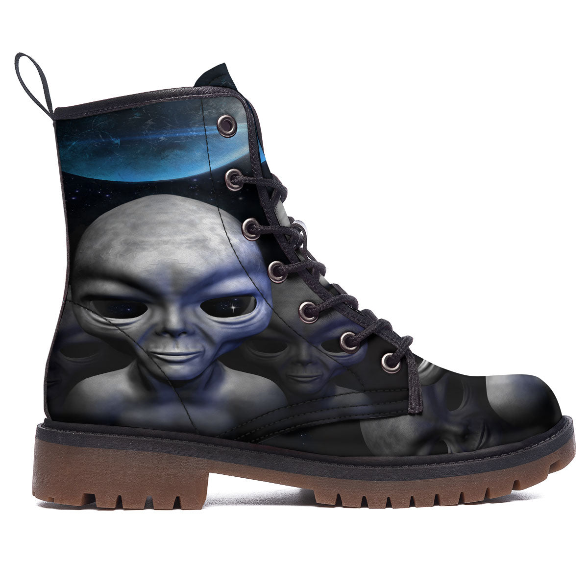 3D Grey Alien Print Work Boots-grizzshop
