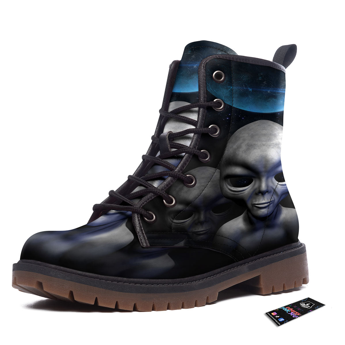 3D Grey Alien Print Work Boots-grizzshop