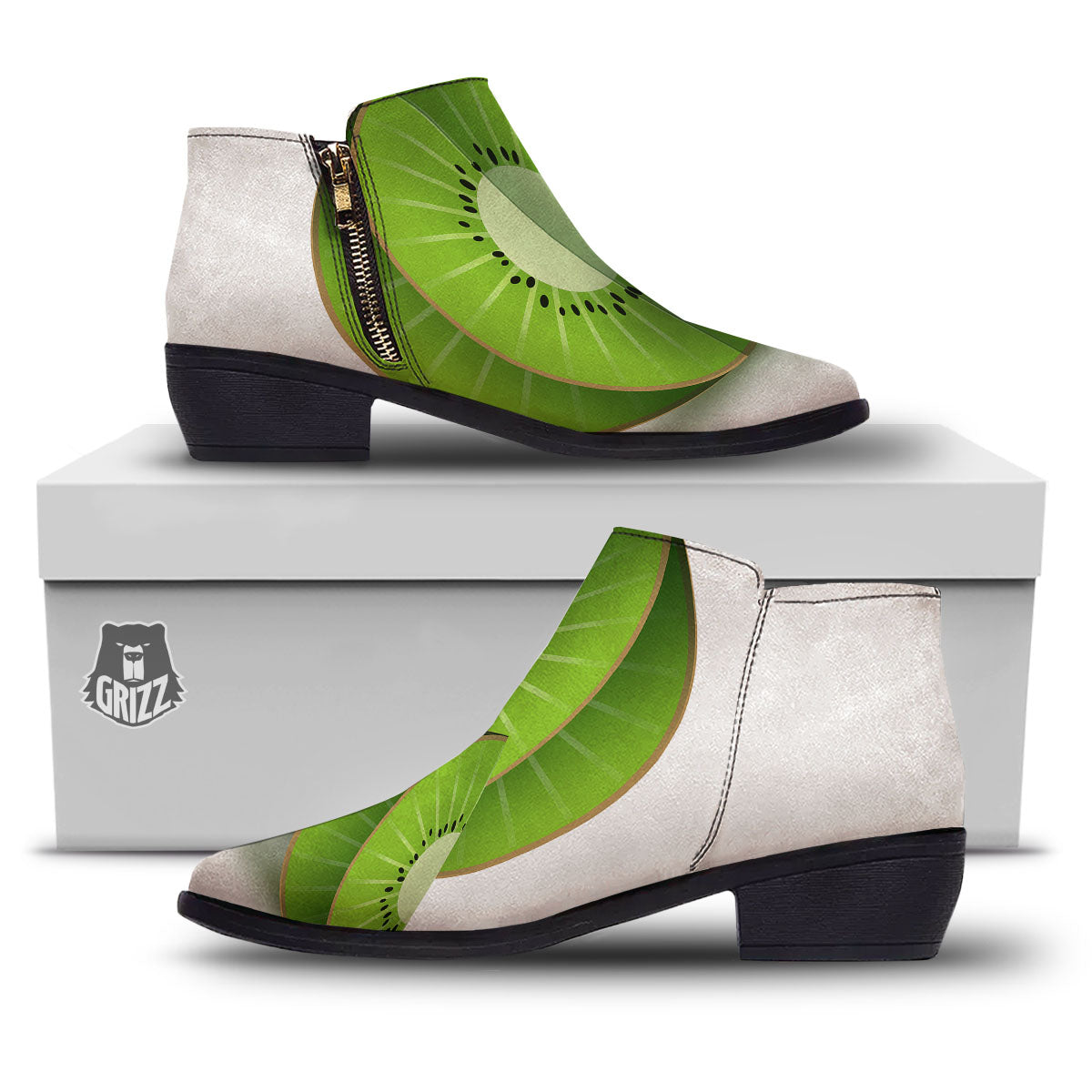 3D Kiwi Print Ankle Boots-grizzshop